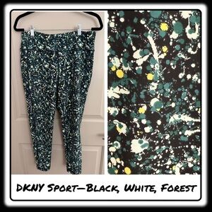 DKNY Sport High Waisted leggings. Black, white, forest. Size XL. Capri (23-25”$